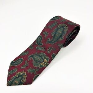 Lands' End Burgundy and Green Paisley Tie Silk